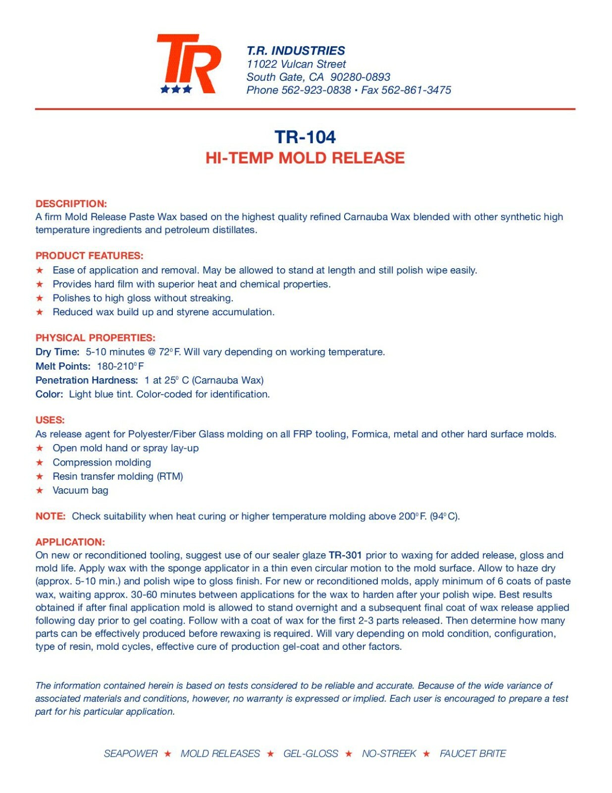 TR 104 HI Temp Mold Release Paste Wax