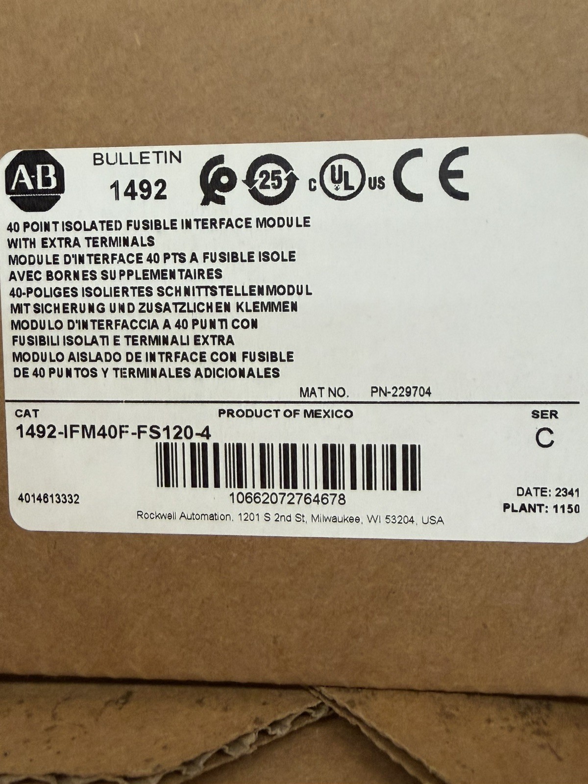 ALLEN BRADLEY 1492-IFM40F-FS120-4 INTERFACE MODULE 1492IFM40FFS1204 NEW IN BOX