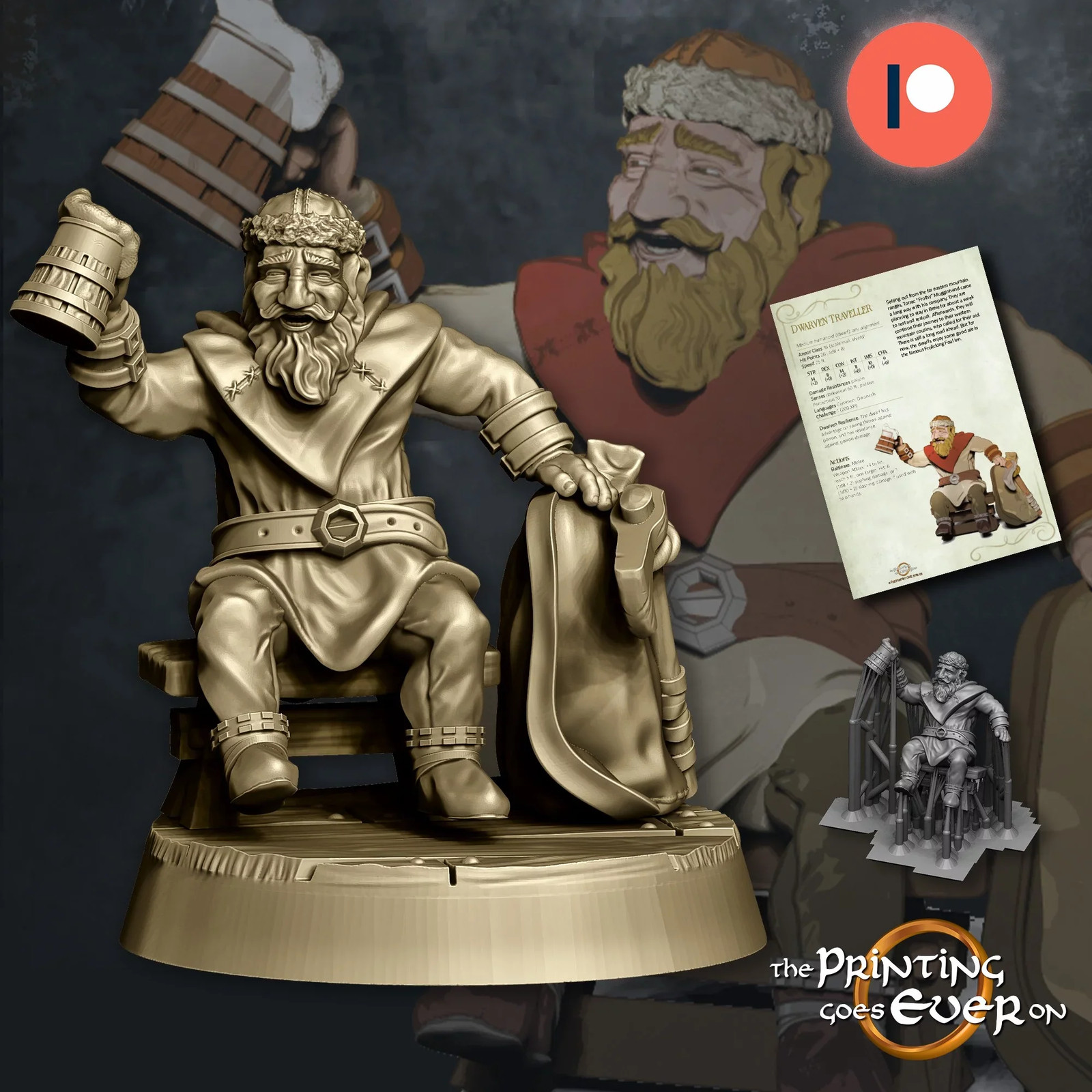 Traveling Dwarf - 28-32mm The Town of Breie - Resin Tabletop Miniature