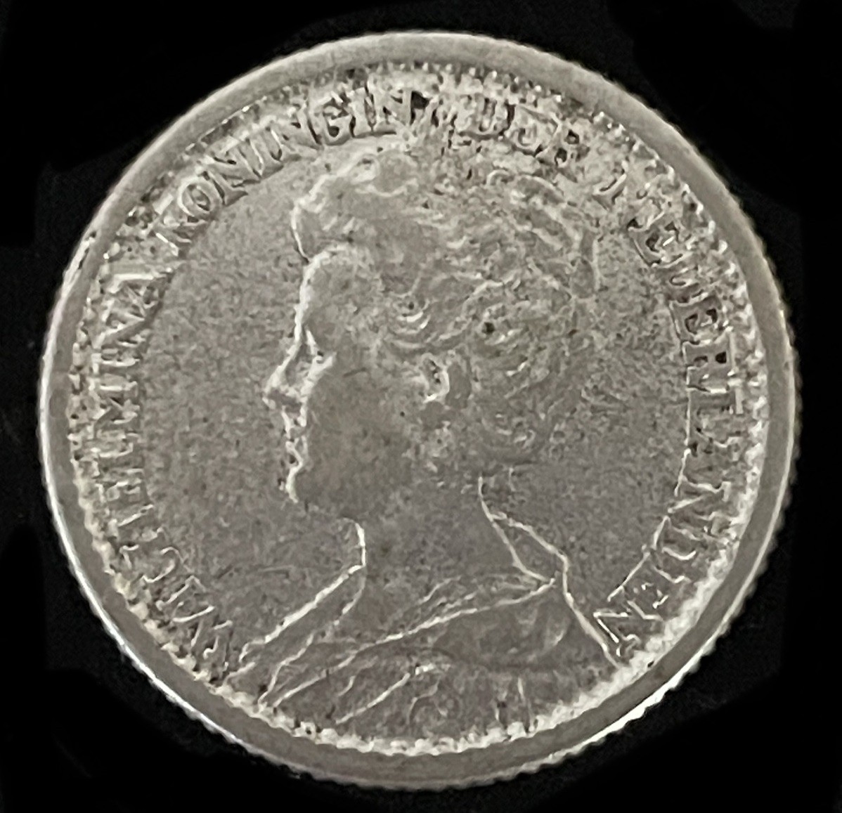 1918 NETHERLANDS QUEEN WILHELMINA l SILVER 25 CENT COIN