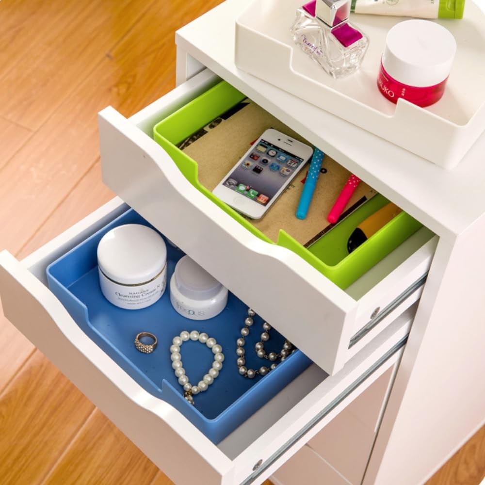 A4 Stackable Plastic Paper Trays, Desk Organizer, 2~Pack Green