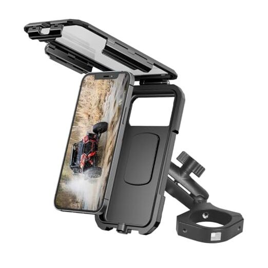 UTV Phone Mount with Waterproof Protector, 360 Degree Adjustable Holder,