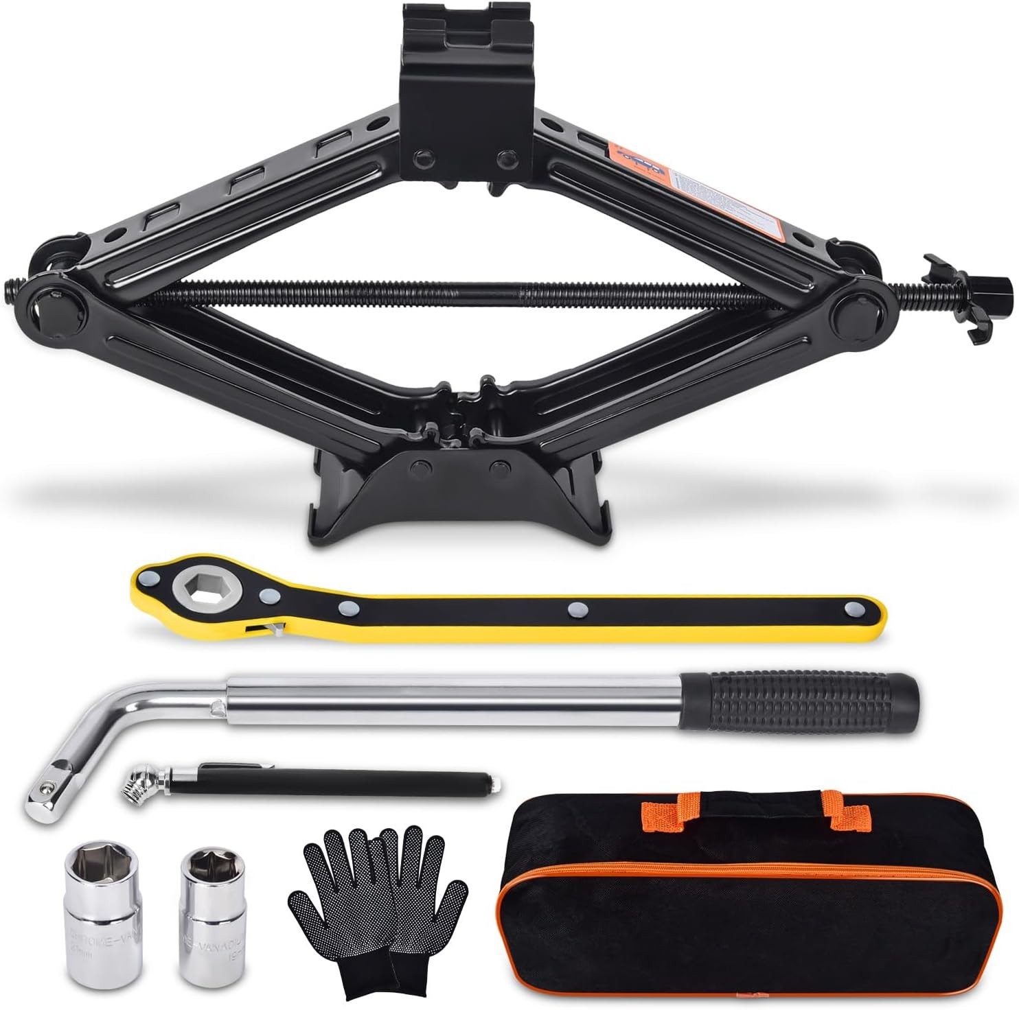 Scissor Car Jack 2 Ton (4409 lbs) Tire Changing Kit with Lug Wrench - Emergency