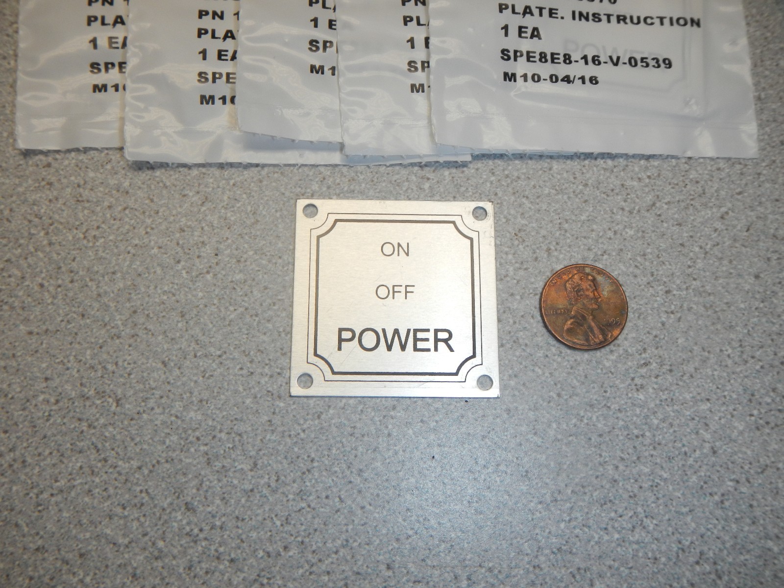 QTY 10 NEW Silver Switch Instruction Plate “POWER ON OFF” 1.688” x 1.688”