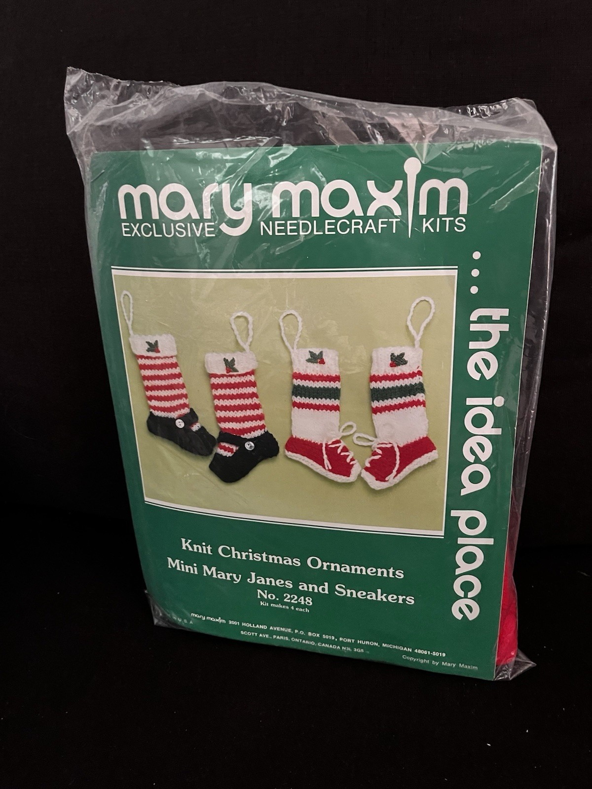 Mary Maxim Knit Christmas Ornaments Kit #2248 Mini Mary Janes and Sneakers NIP