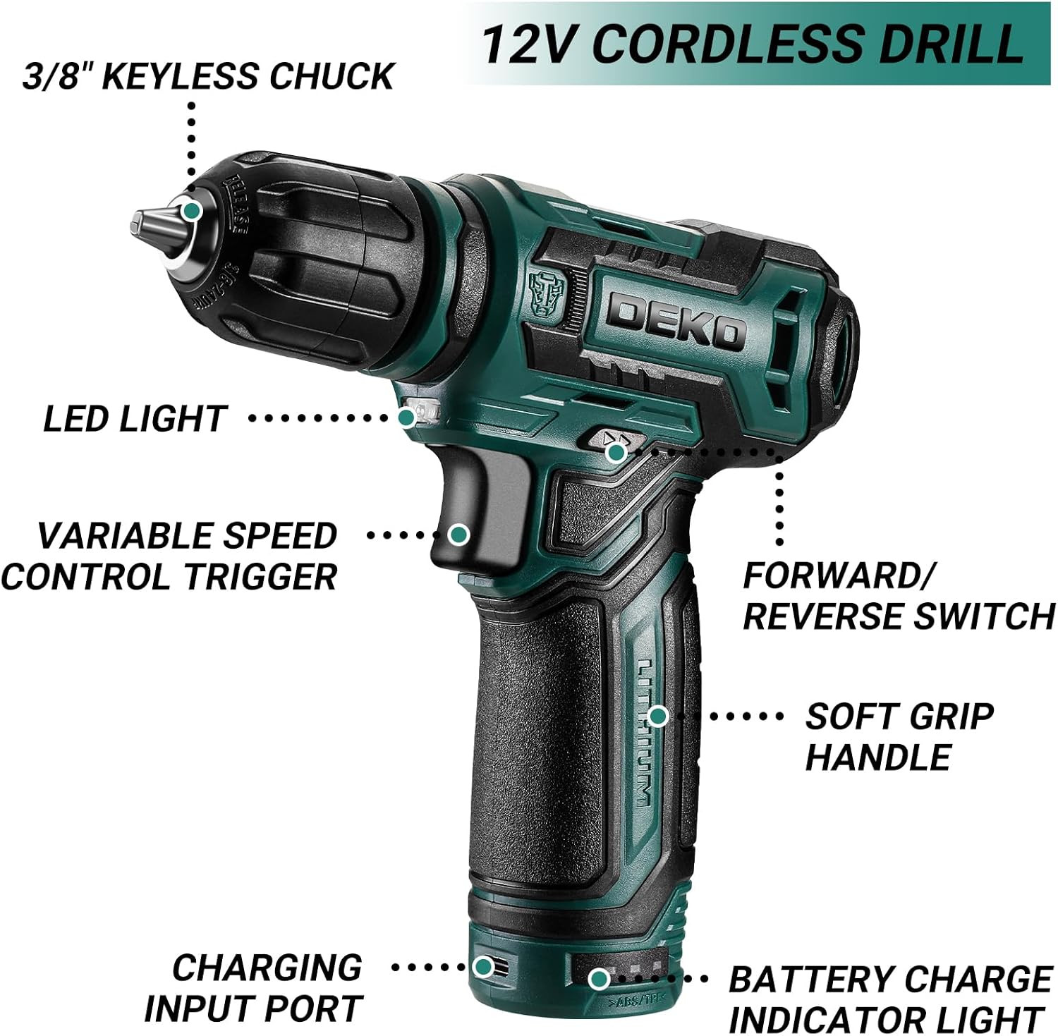 DEKOPRO Tool Set Tool Kit 12V Cordless Drill Hand Toolbox with Storage Case