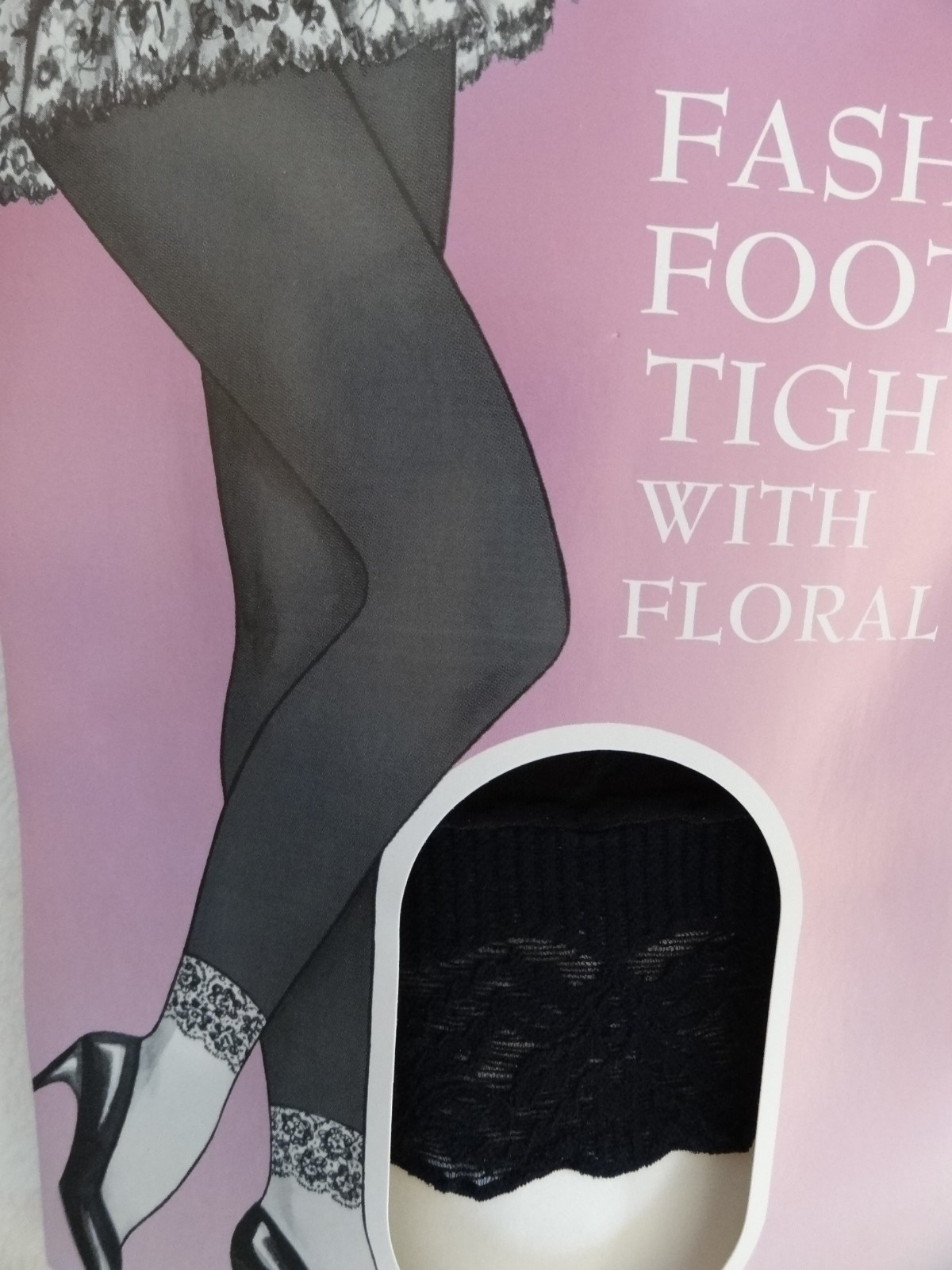 Fashion  Footless Tights with Floral Lace ~ Black ~ Fits 5" - 5.8" 100 - 160 Lbs