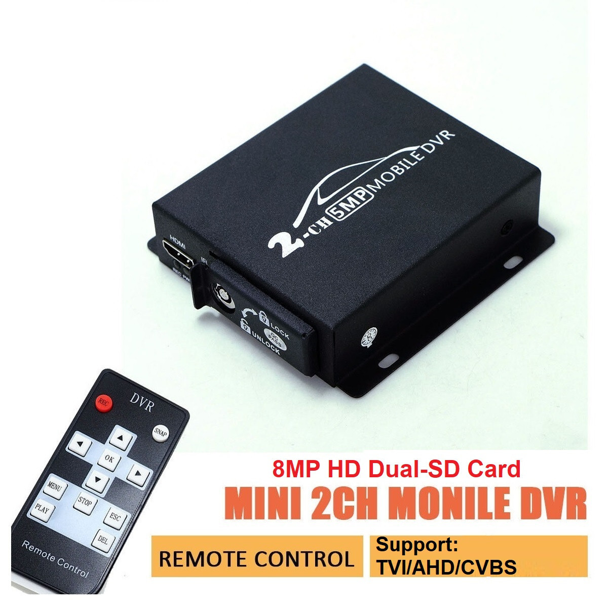 2-Channel Mini HD Surveillance DVR For 8MP 1080P AHD TVI CVBS Cam AVI Record