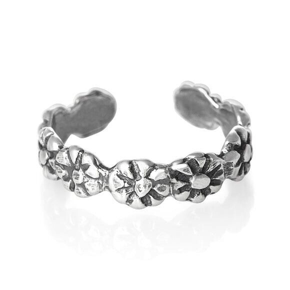 Sunflowers Design Toe Ring Genuine Sterling Silver 925 Size Adjustable