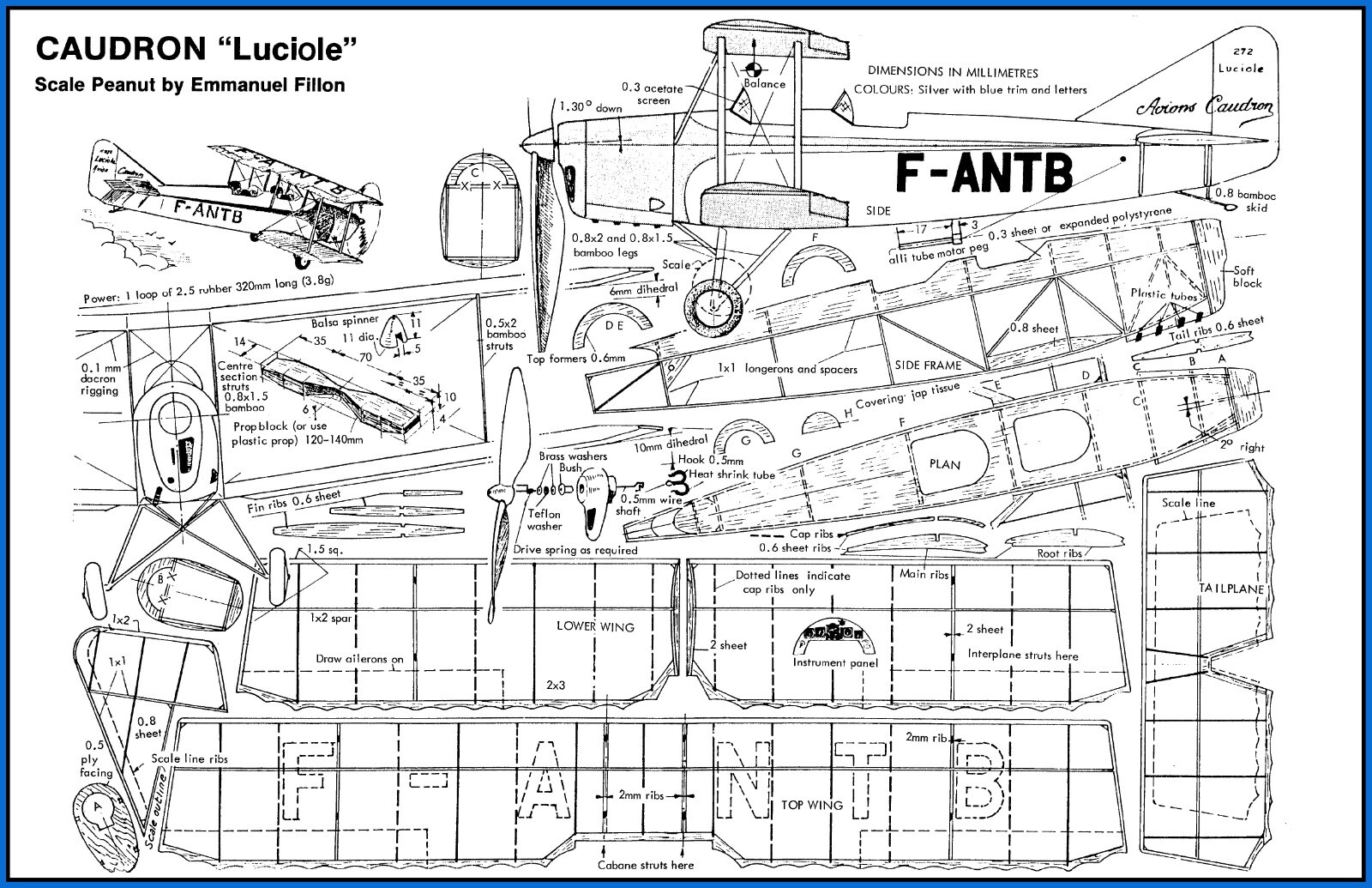 Peanut Scale Model Airplane Plans (FF): Caudron "Luciole" 12" RP