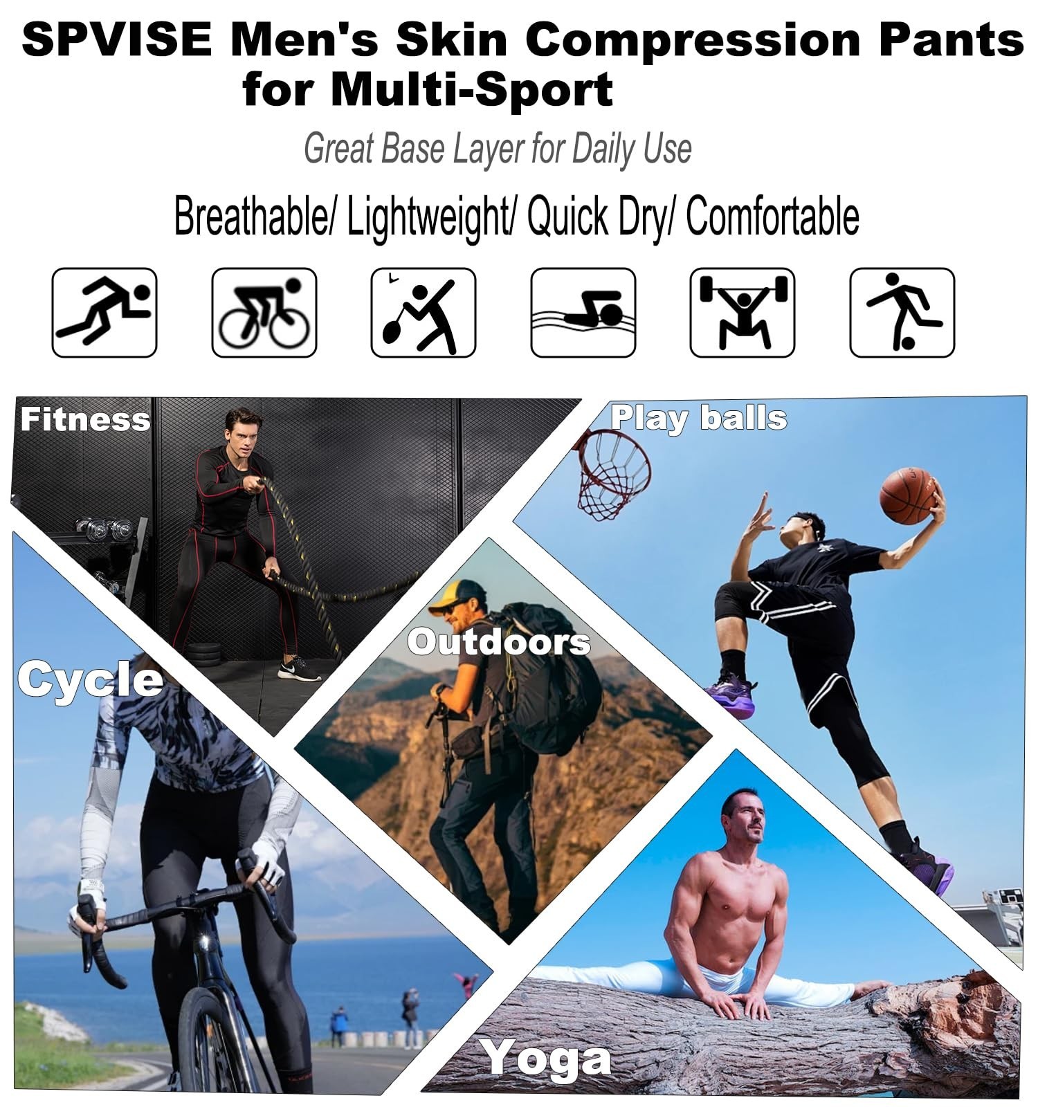 SPVISE 2 or 3 Pack Compression Pants Men Running Leggings Workout Base Layer ...