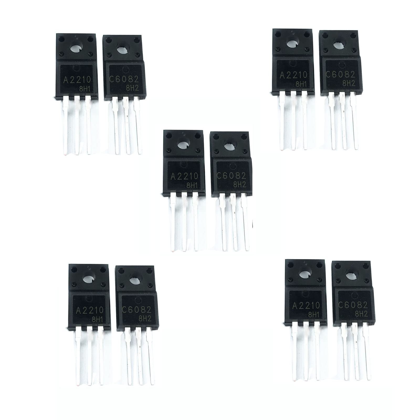YEGAFE 10Pcs A2210 C6082 (5pcs 2SA2210 + 5pcs 2SC6082) TO-220F Plastic Package .