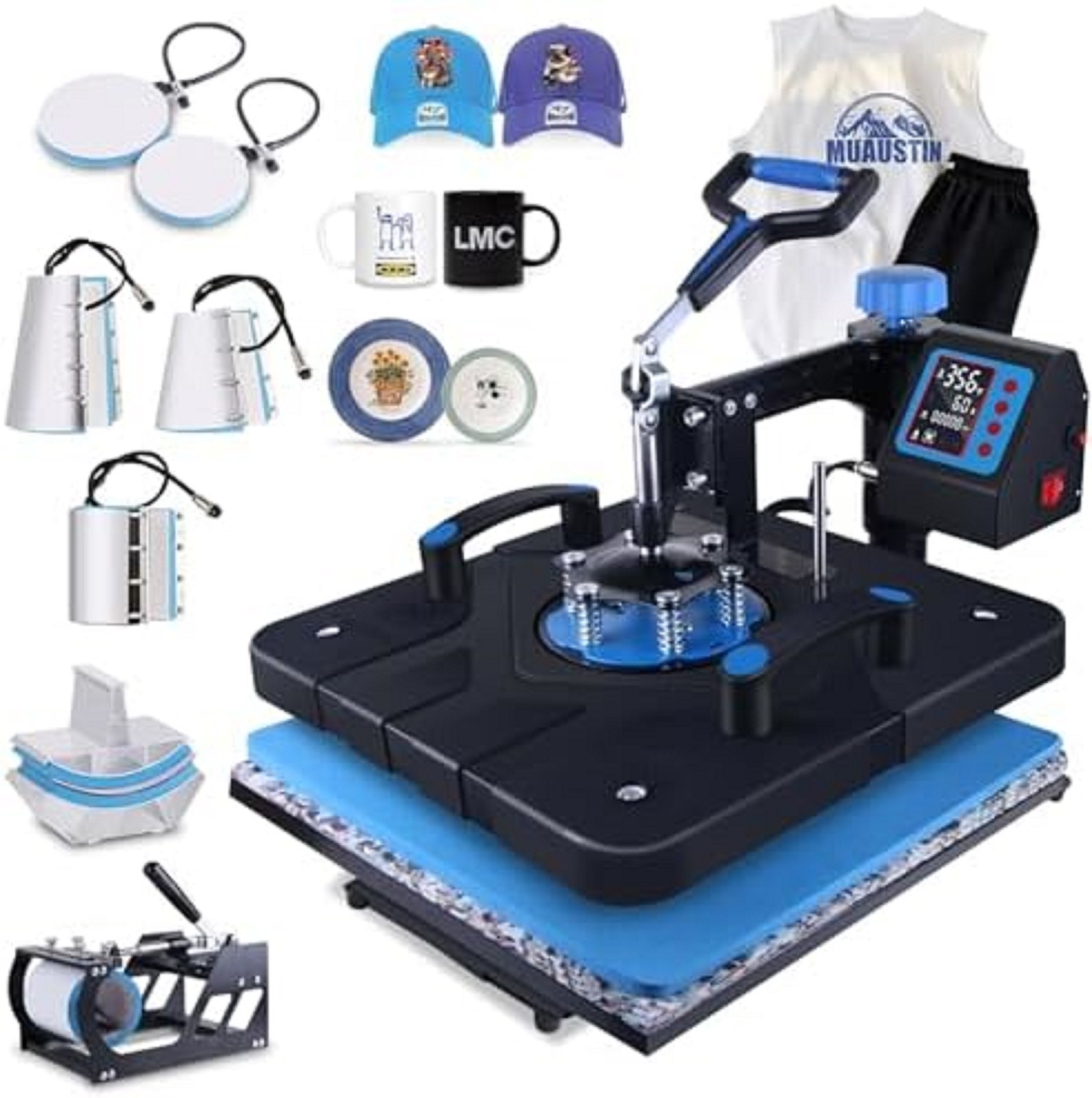 8-in-1 Digital Sublimation Press Machine for T-shirts, Caps, and Mugs (15x15 cm)
