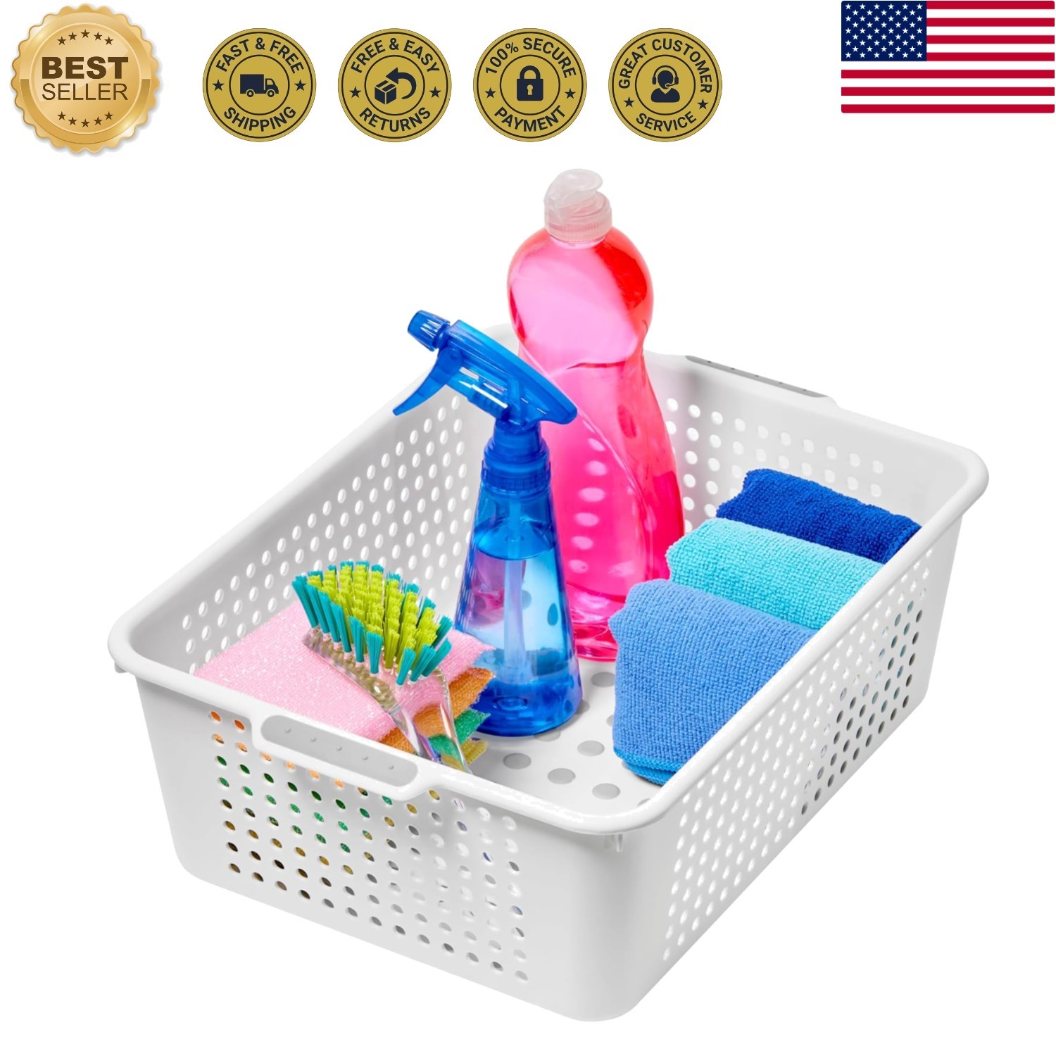 Elegant BPA-Free Medium Storage Basket - Soft-Grip, Non-Slip Design, 14.8"x10.8"