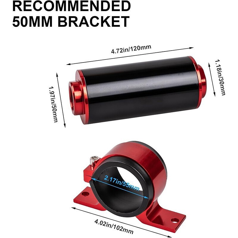 High Flow Inline Fuel Filter 100 Micron Cleanable AN6 AN8 AN10 Adapter Universal