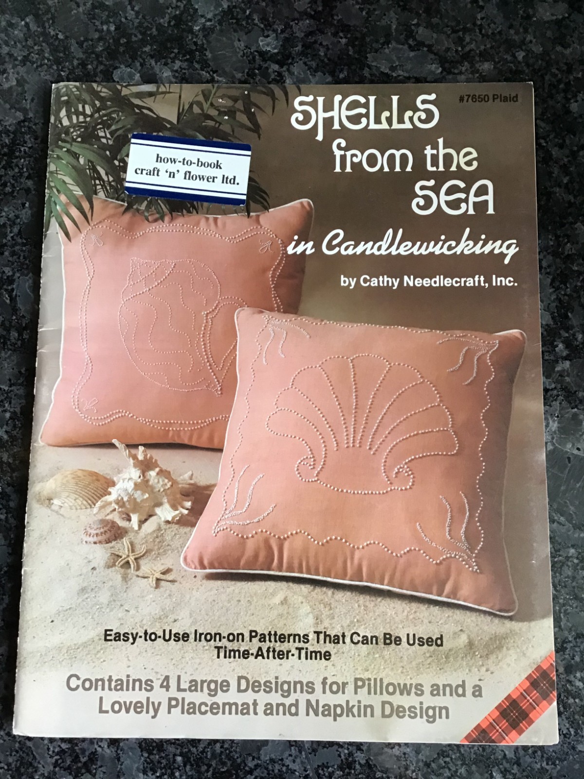1982 Vtg Sea Shells Candlewicking Iron on Transfer Patterns Plaid 7650