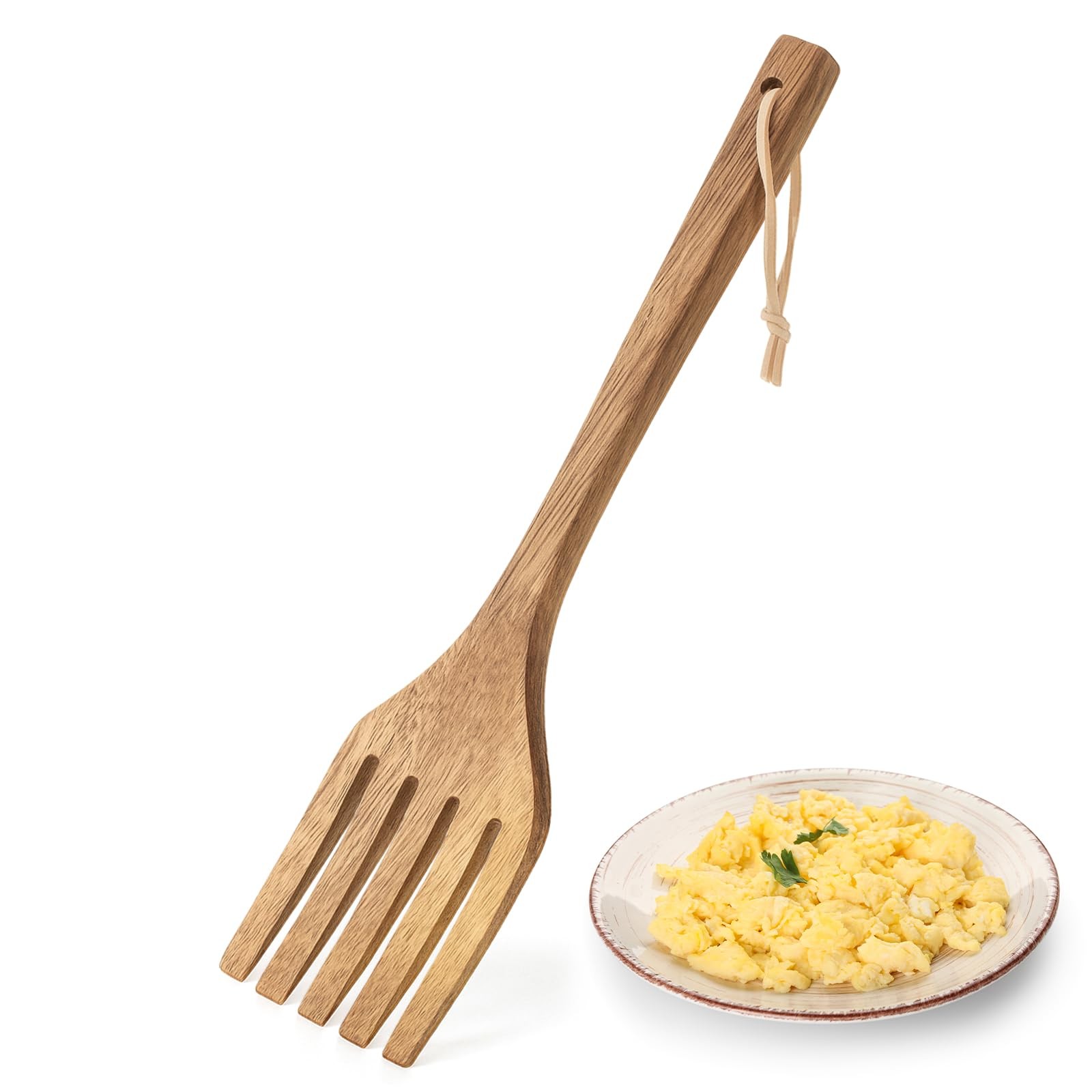 Baderke 10 Inches Acacia Wooden Forks for Cooking Kitchen 10 Inches, Brown