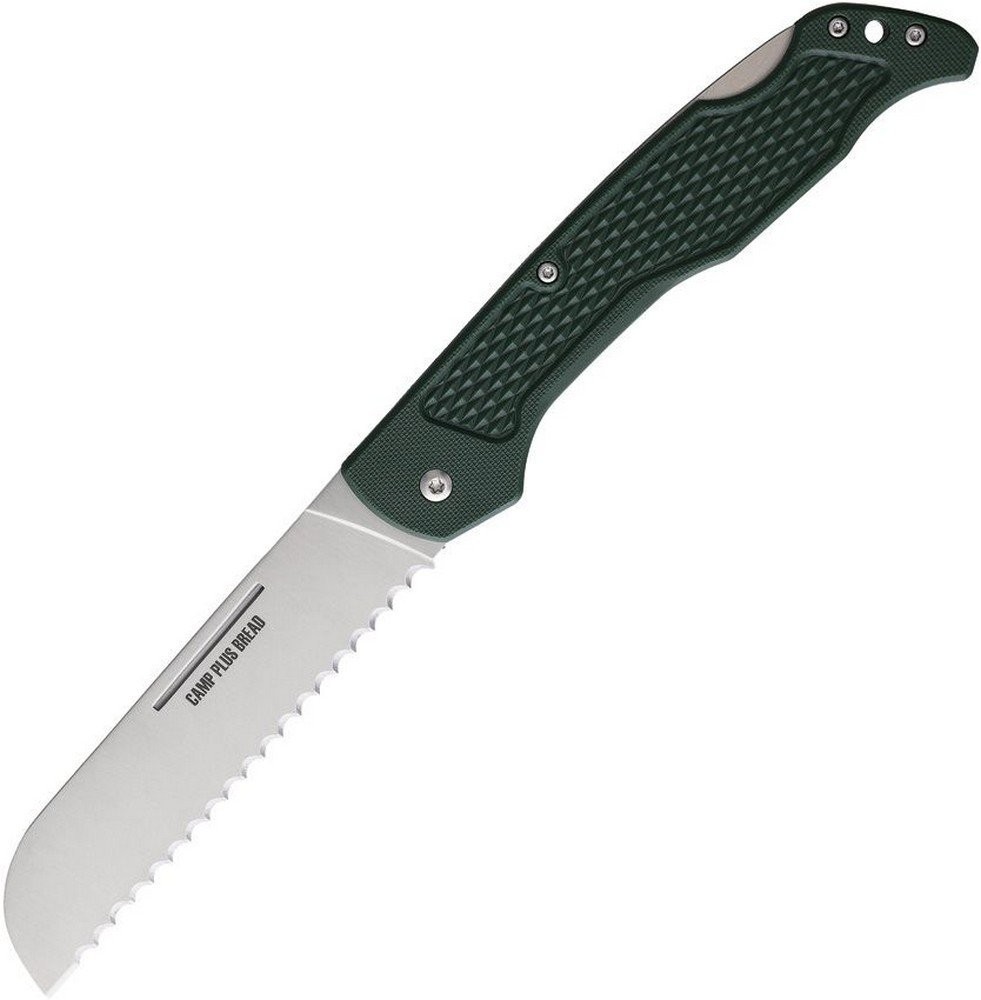 Ontario Camp Plus 4.25" Stainless Blade Green Handle Folding Bread Knife - 4310