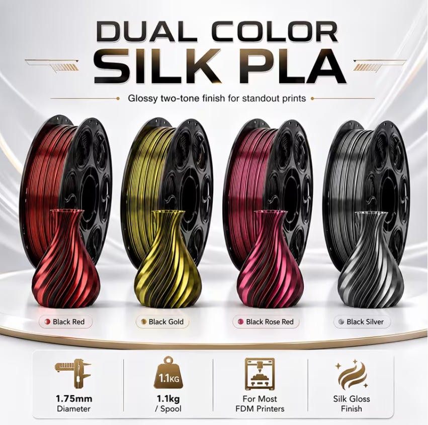 Hyper Rapid 200-300mm/s 1kg PLA+Silk Filament 1.75mm 3D Printer Filament US SHIP