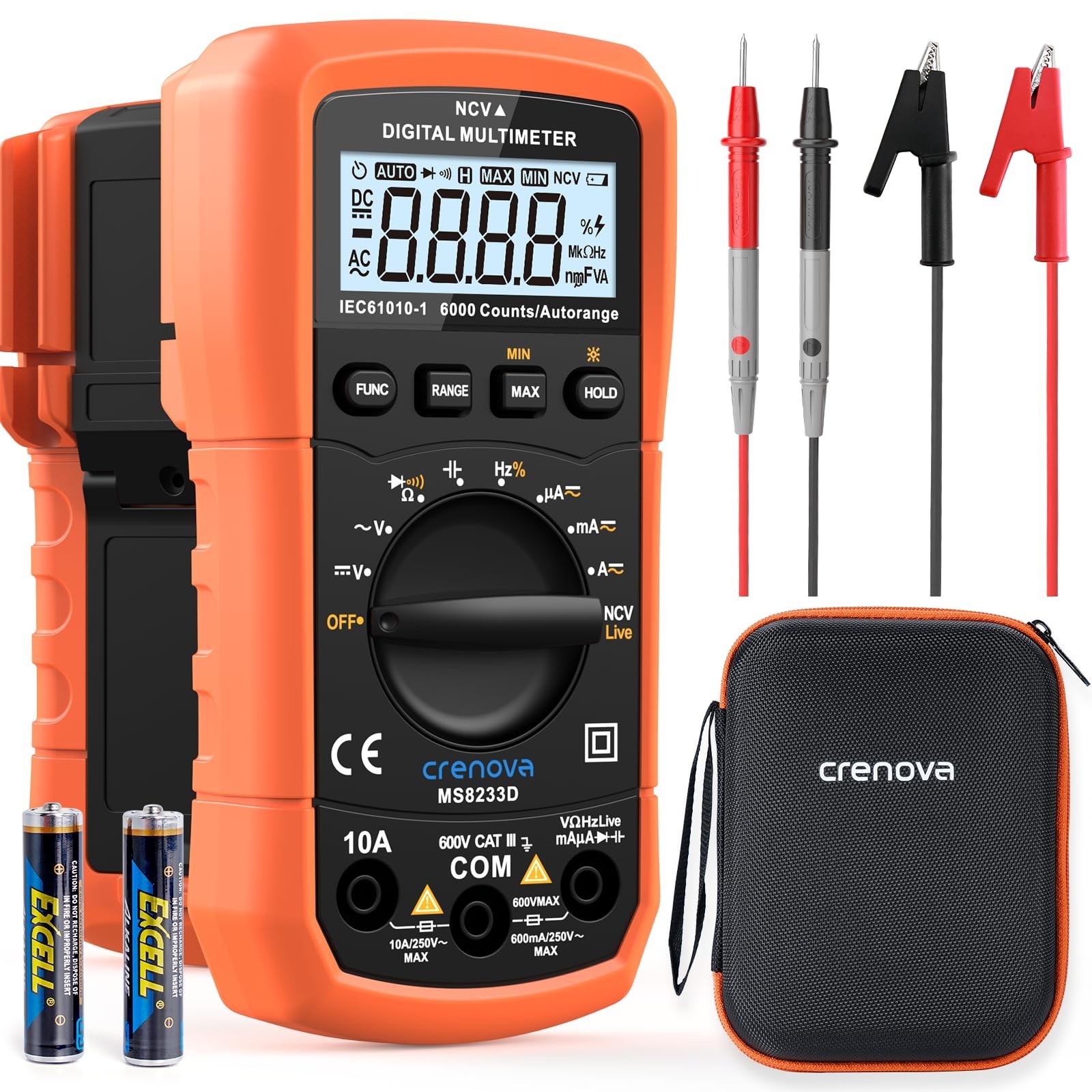 6000 Counts Digital Multimeter AC DC Volt Meter Ohm Amp Tester - Voltage, Curren