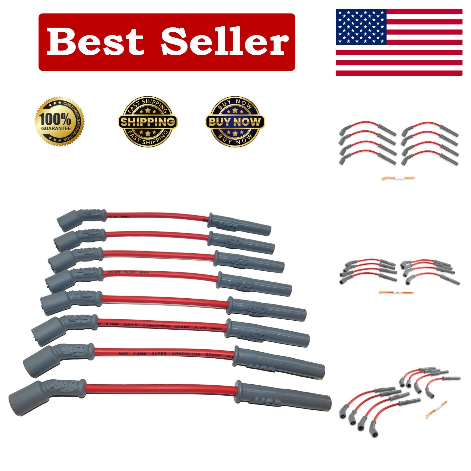 High-Performance Red Spark Plug Wire Set - 8.5mm Thickness, 12.5 Inch Length