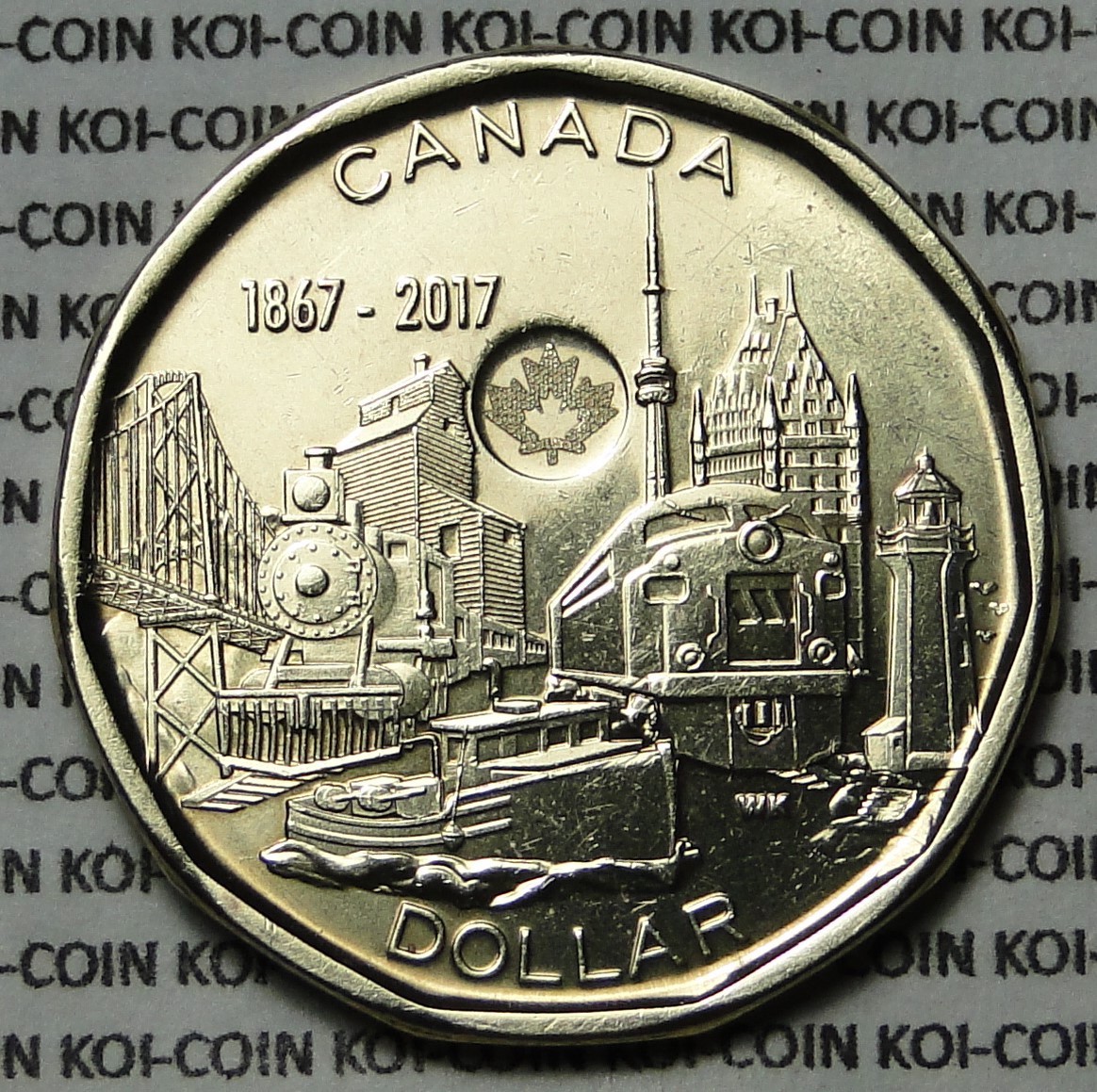 Canada 1867-2017 150th anniversary loonie dollar $1 lightly circulated