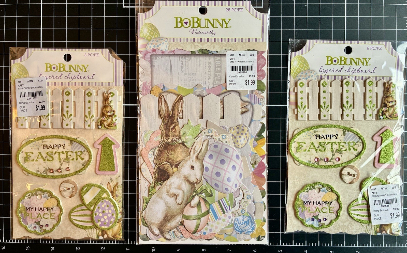 Bo Bunny COTTONTAIL Easter LOT LAYERED CHIPBOARD X2 & NOTEWORTHY Eggs Bunny