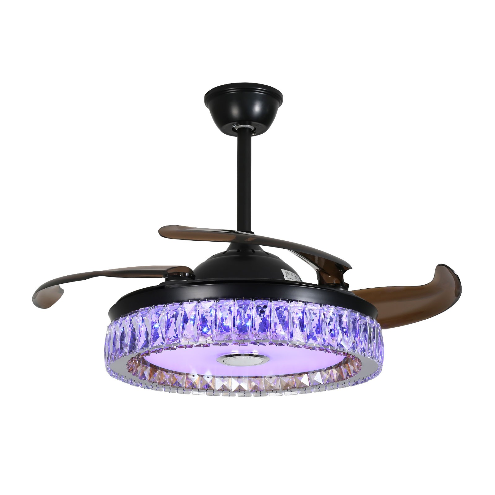 Ceiling Fan With Led Light 42 Inch Remote Control Retractable Black Crystal