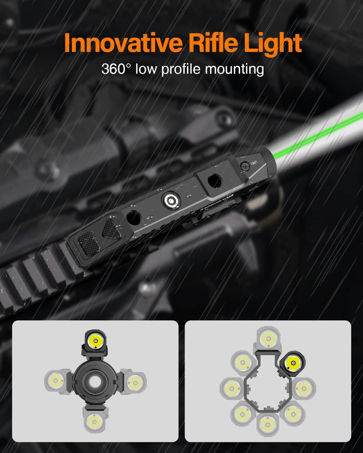 Tactical Flashlight Green Laser Sight Combo, 1450 Lumen Picatinny Rail MLOK Moun