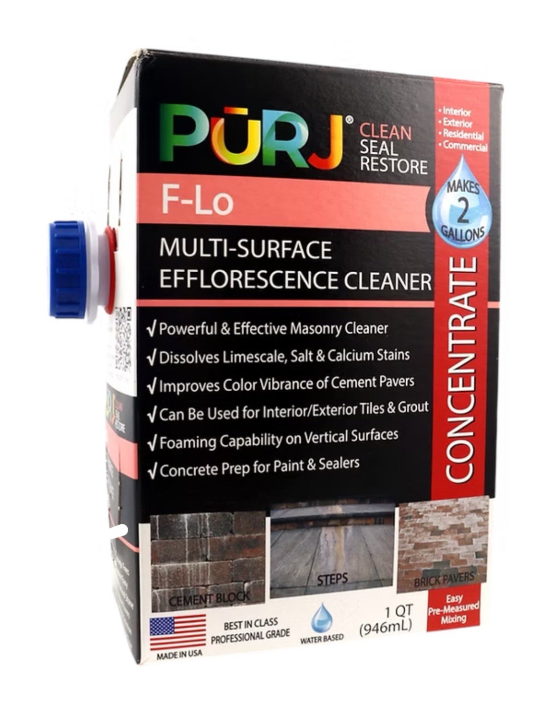 PŪRJ F-Lo Efflorescence/Calcium/Salt Remover Concentrate - 1 QT. MAKES 2 GAL.