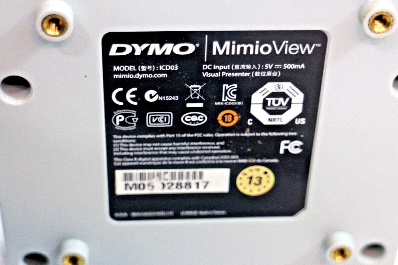 Dymo MimioView Camera Studio lights Visual Presenter Communicator Model ICD03