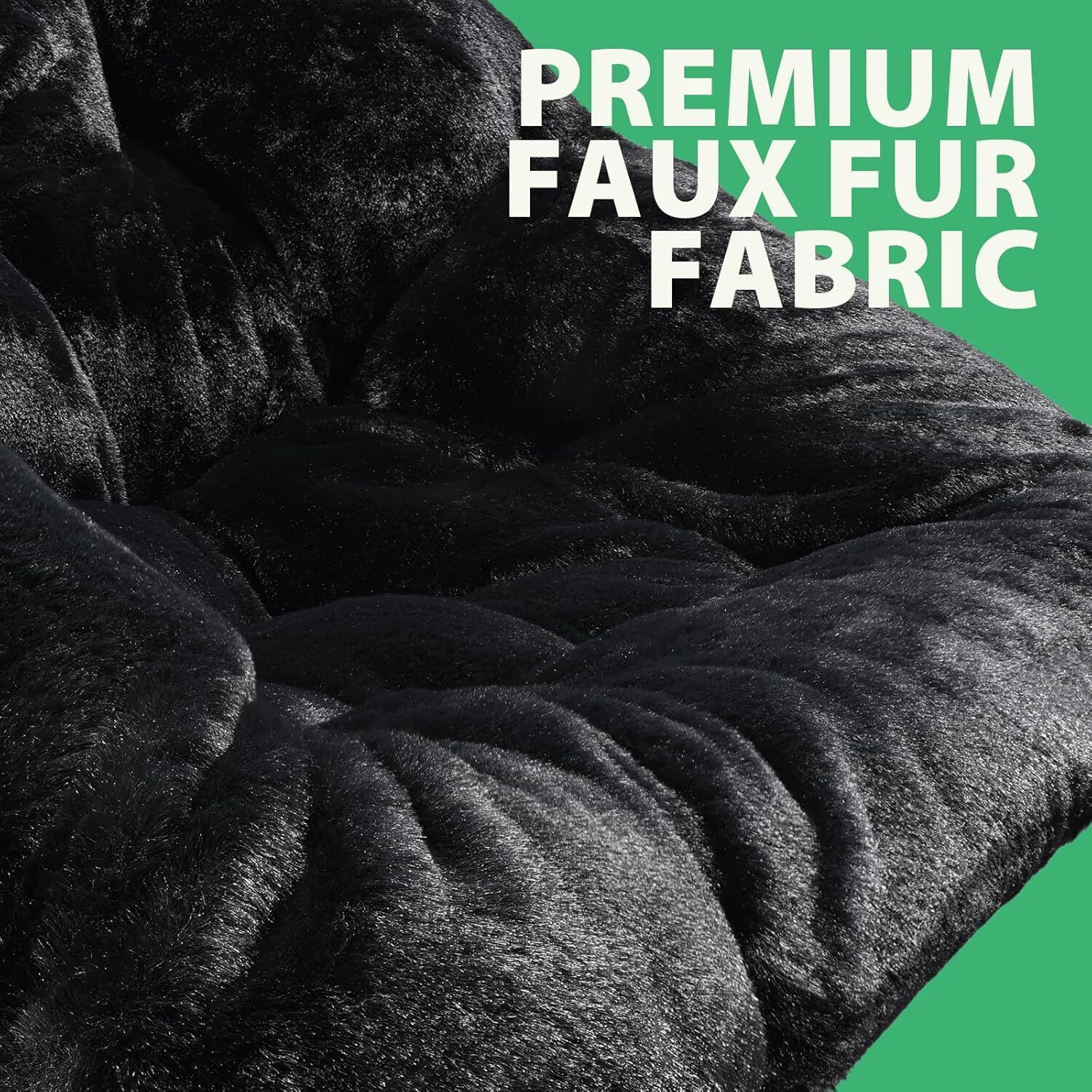 Soft Faux Fur Folding Lounge Chair, X-Large Foldable (Faux Fur - Black)
