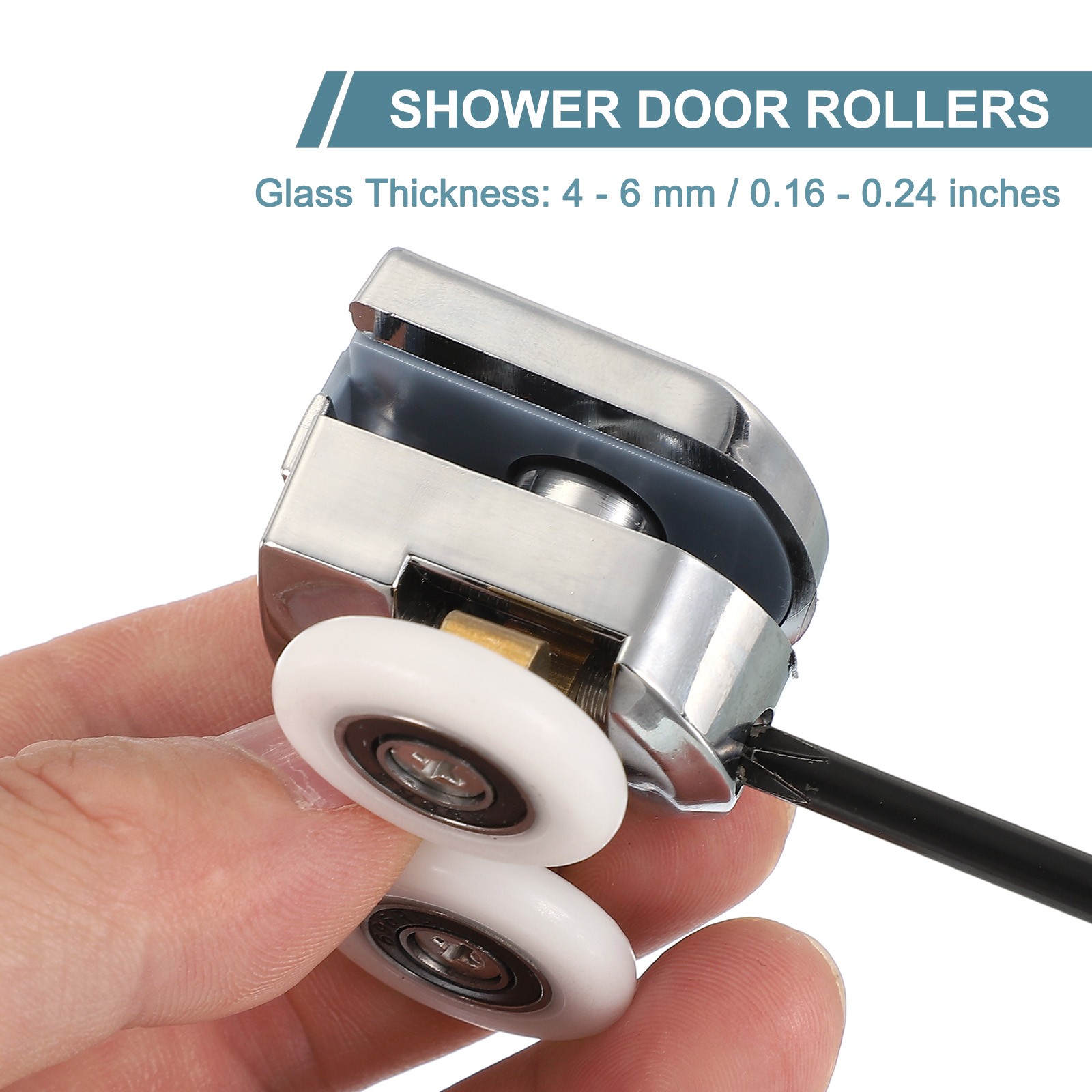4Pcs 25mm Double Shower Door Rollers Copper Top Wheels Pulleys Guide Silver