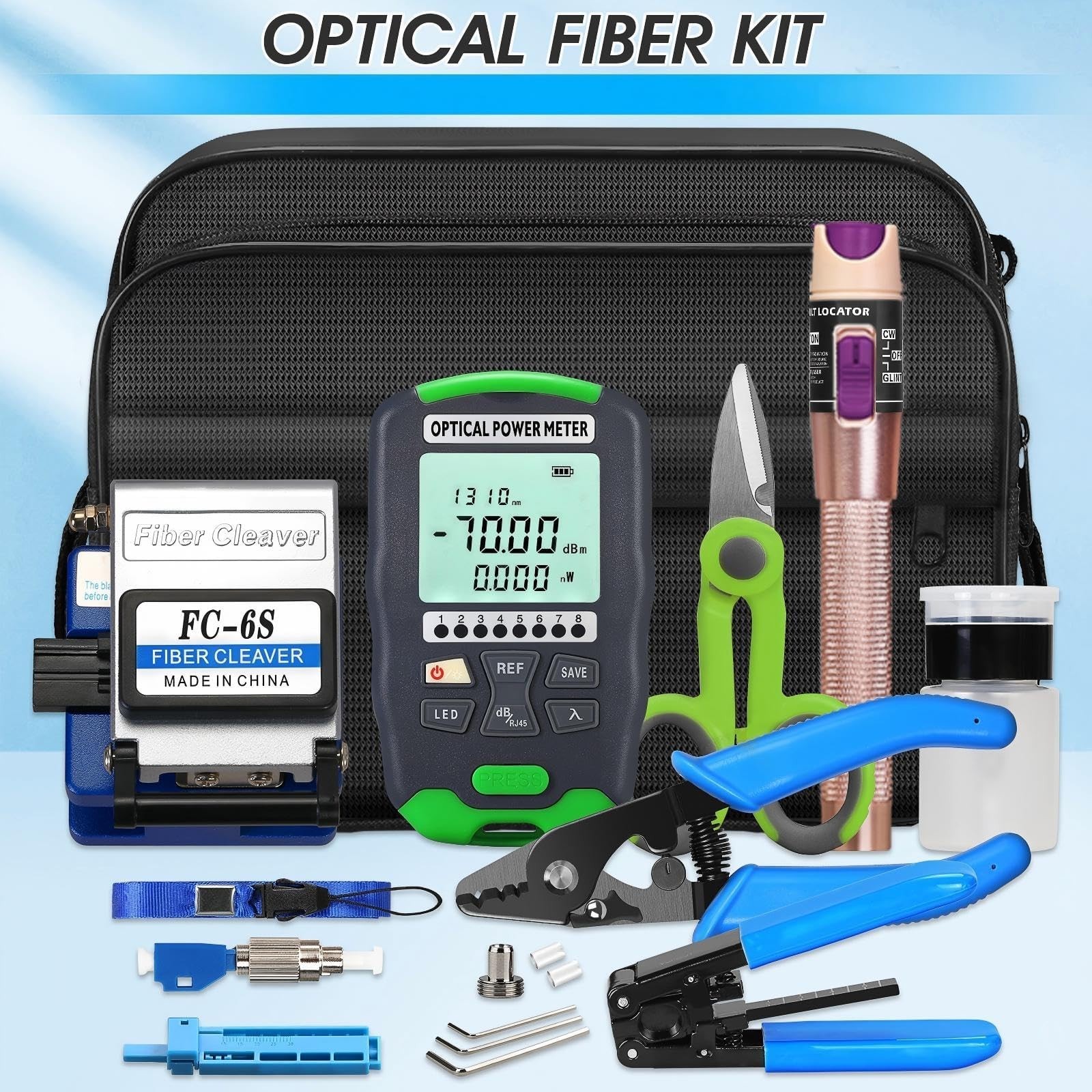 10-in-1 Fiber Optic Termination Tool Kit with Power Meter, Cleaver & Strippers