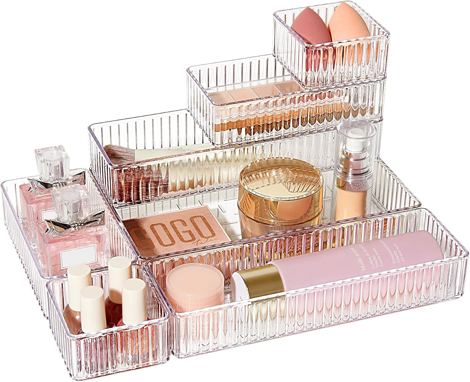 Vtopmart 7 PCS Clear Drawer Organizers Bins, 4-Size Stackable Makeup