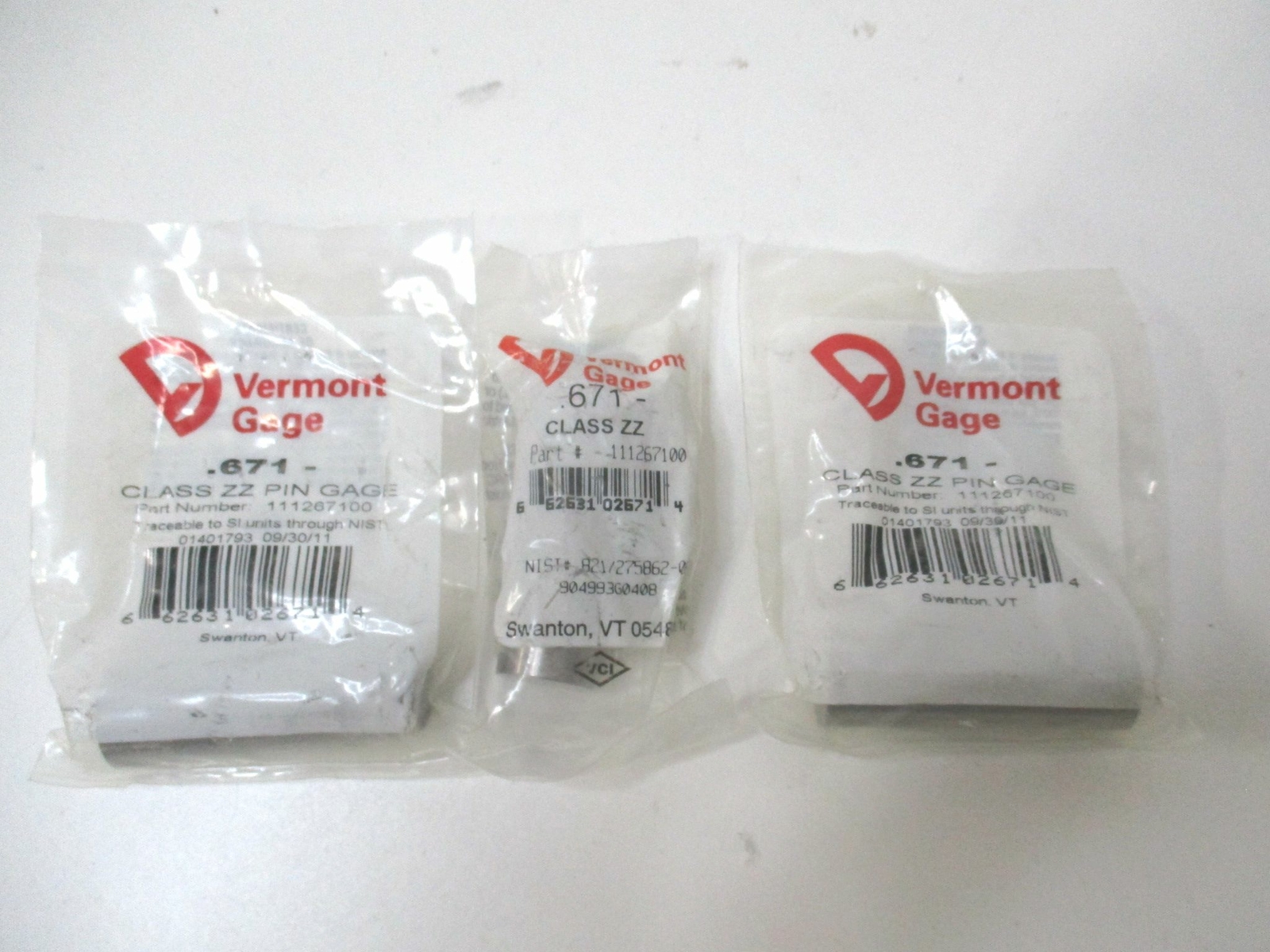 Vermont Gage (111267100) 0.671" Tolerance Class ZZ Steel No-Go Pin Gage - Qty 3