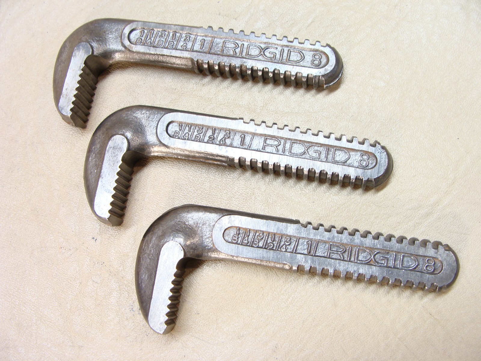 NEW lot of 3 RIDGID 8" 8 inch pipe wrench hook jaws