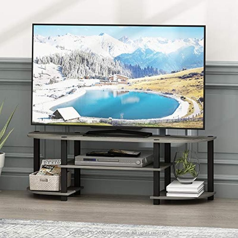 TV Entertainment Center 4-Tier Storage Shelf Sturdy Wood Easy Assembly Grey New