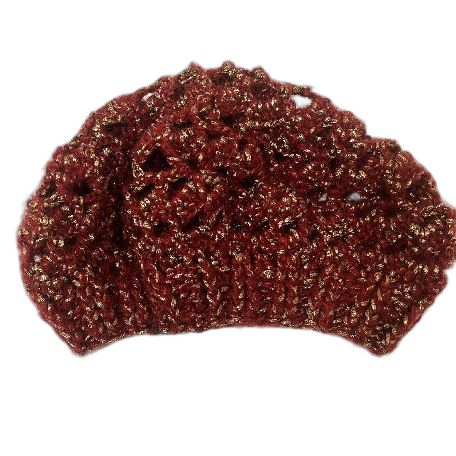 Handmade Red Gold Slouchy Crochet Beret Metallic Boho Hat One Size Gift Ready