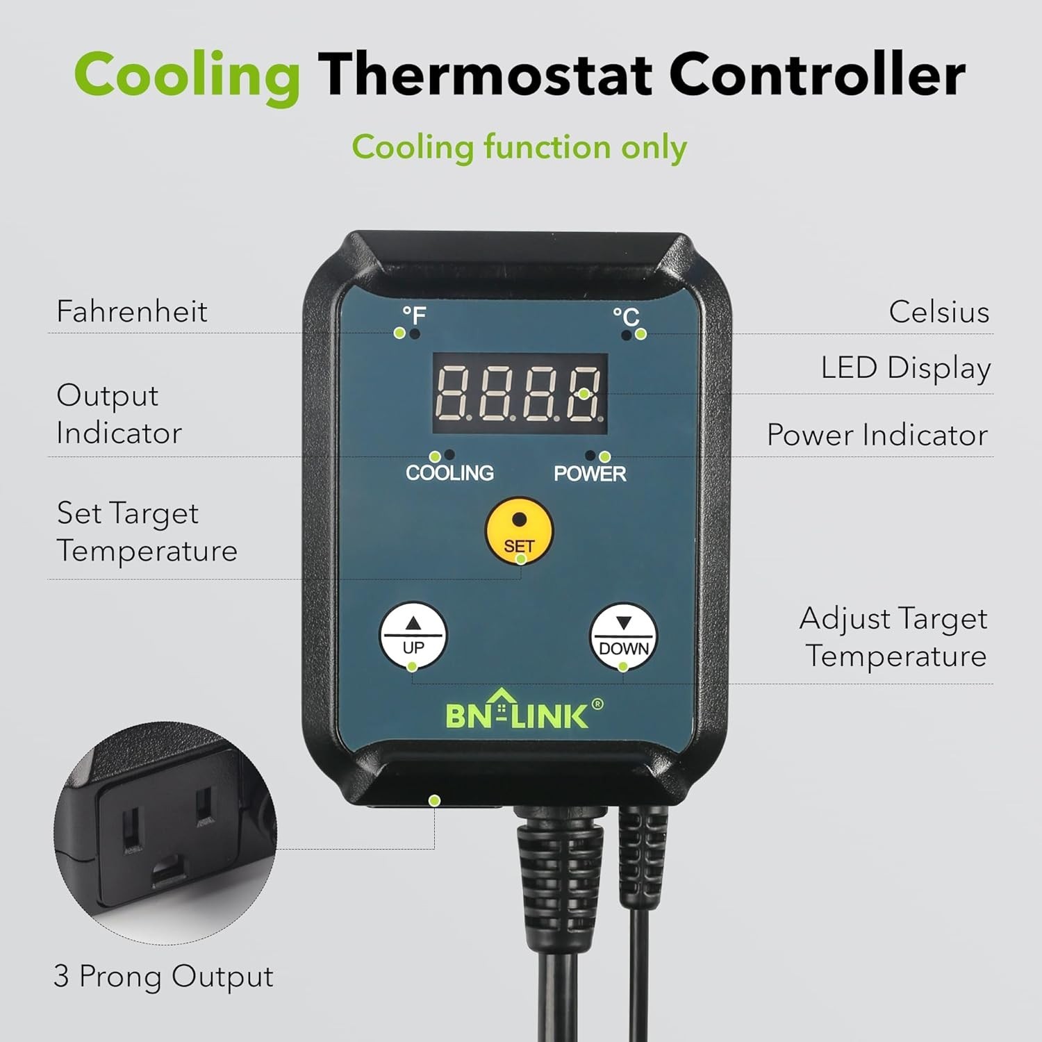 BN-LINK Digital Cooling Thermostat Controller, Temperature Controlled Outlet for