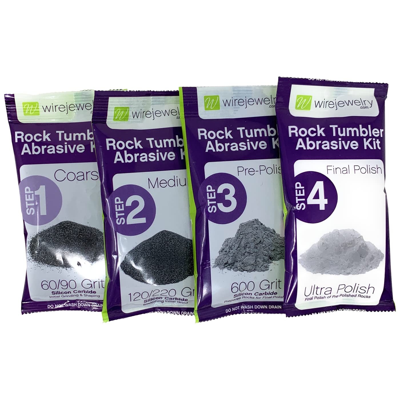 Wirejewelry 4 Step Rock Tumbler Abrasive Grit and Polish Kit, Single 1 Batch