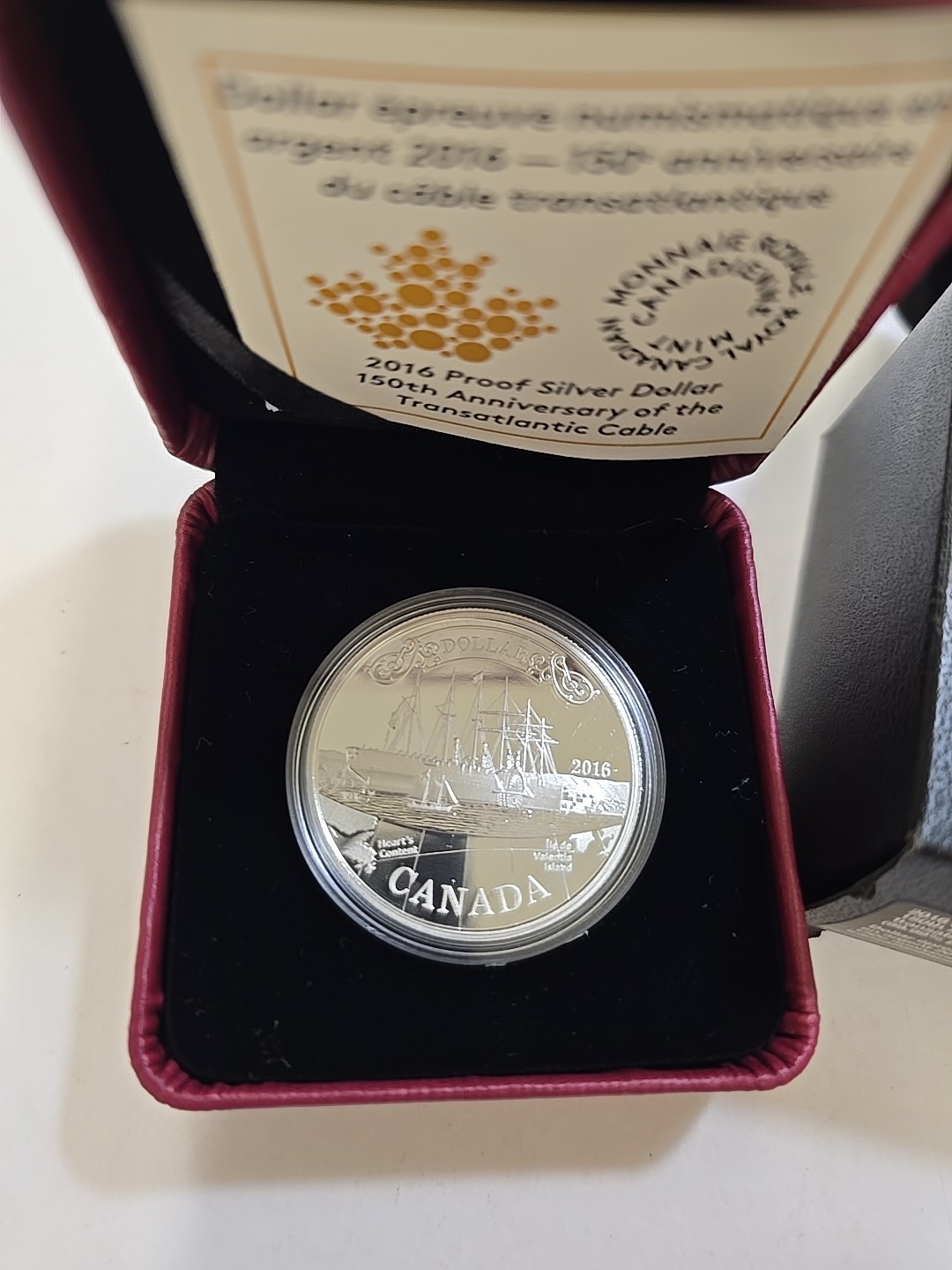 2016 Canada Proof Silver Dollar - Transatlantic Cable Anniversary W/Box And Coa