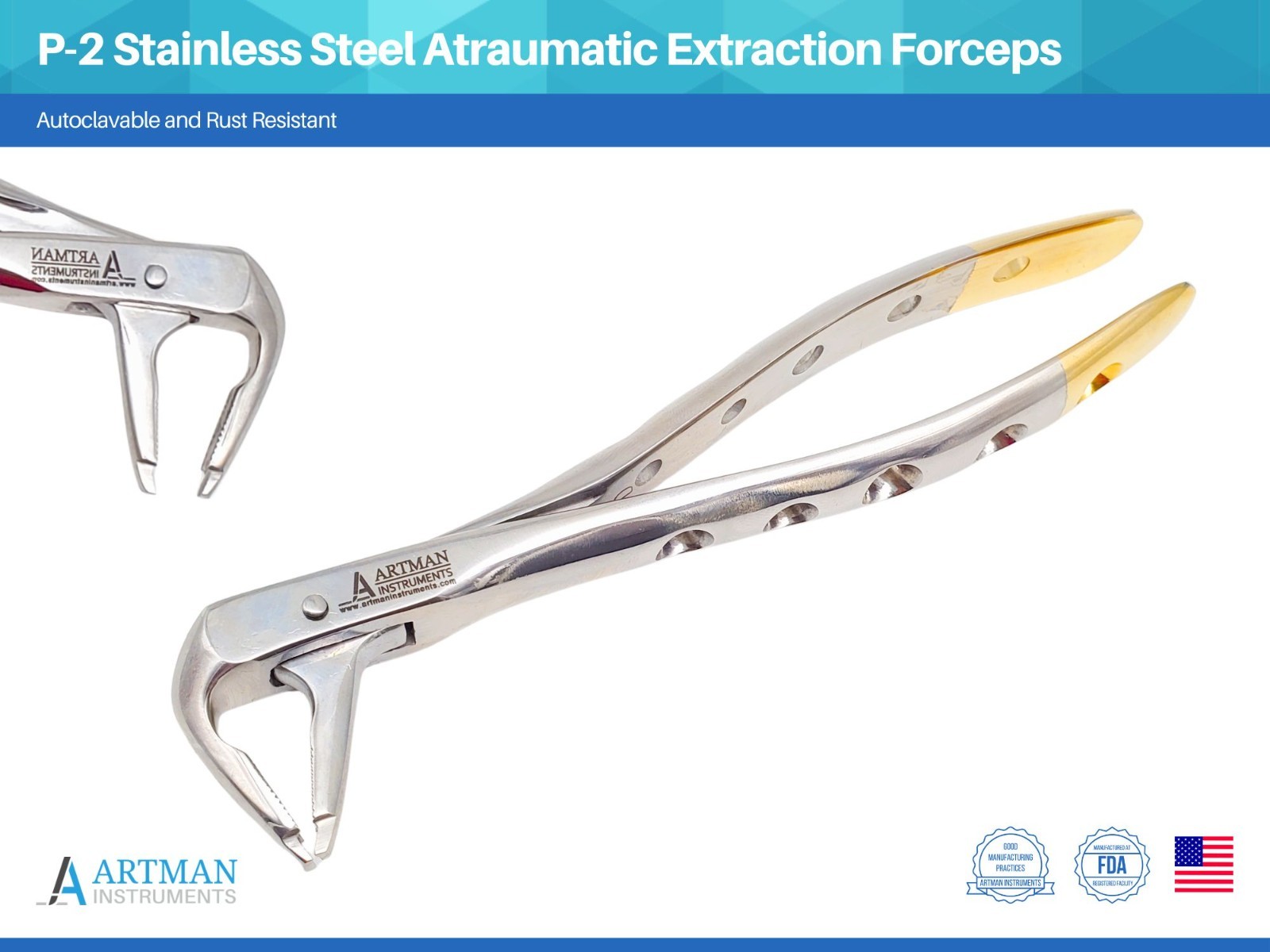Artman Instruments P-2 Stainless Steel Atraumatic Extraction Forceps