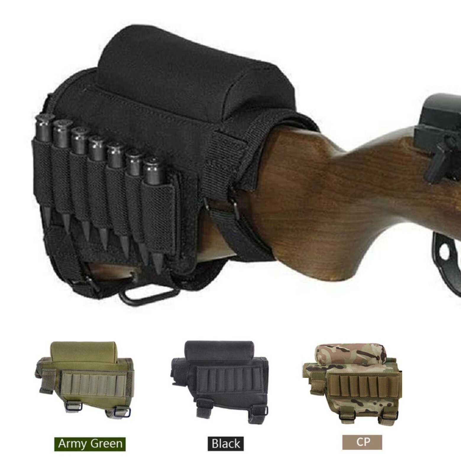 Tactical Buttstock Cheek Rest with Rifle Shell Holder for 7.62.308.300 Winmag