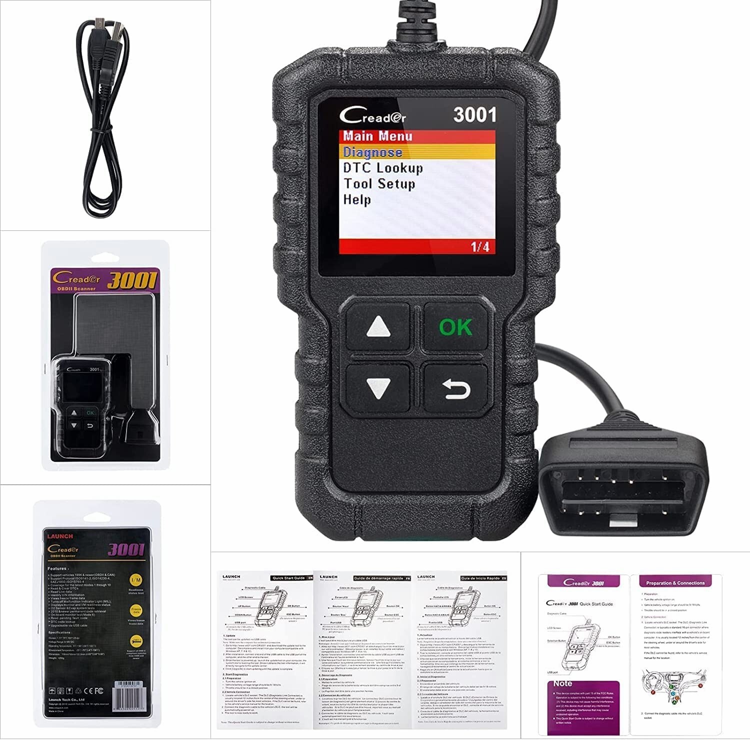 LAUNCH Creader 3001 OBD2 Scanner Engine Fault Code Reader Diagnostic Scan Tool