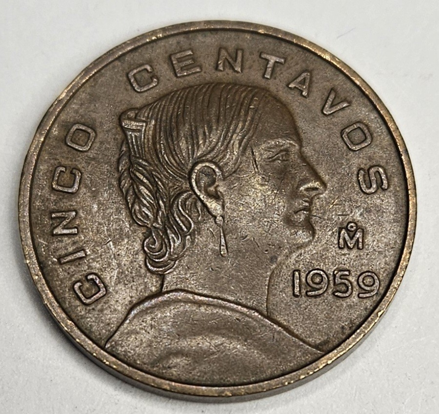 1959 Mexico 5 Five Centavos - Circulated Mexican Brass World Coin - L7