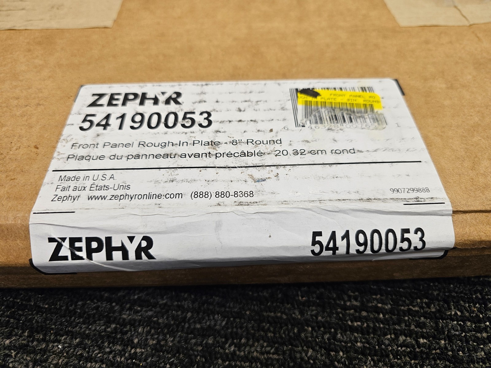 Zephyr 54190053 Front Panel Rough-In Plate - 8" Round, DLI-A