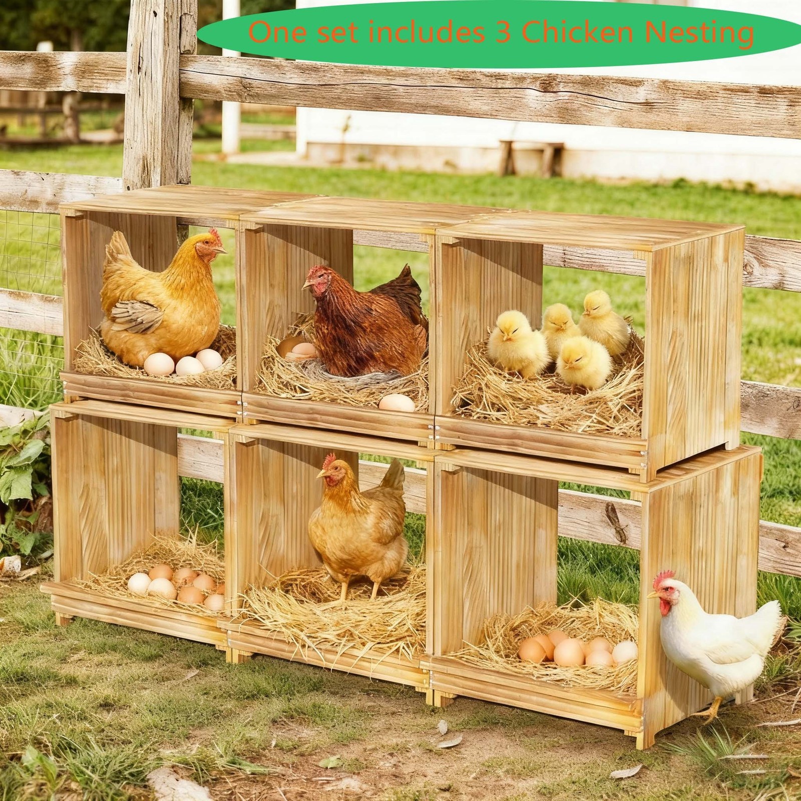 Stackable Chicken Hen Coop Hutch 3 Holes Nesting Box DIY Lay Egg Poultry Boxes