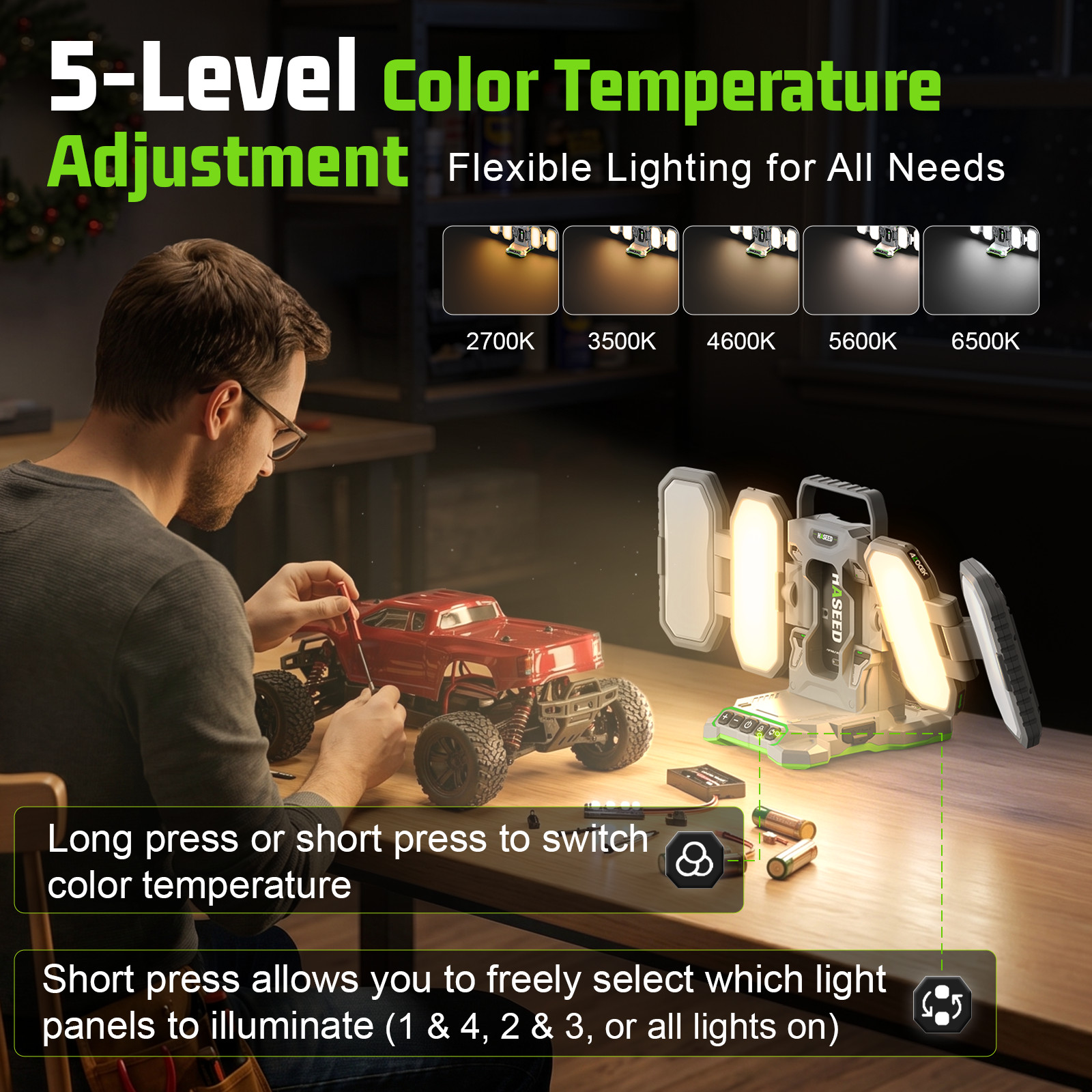 10000LM LED Work Light for EGO 56V Battery Foldable 4 Panel with Mini Light