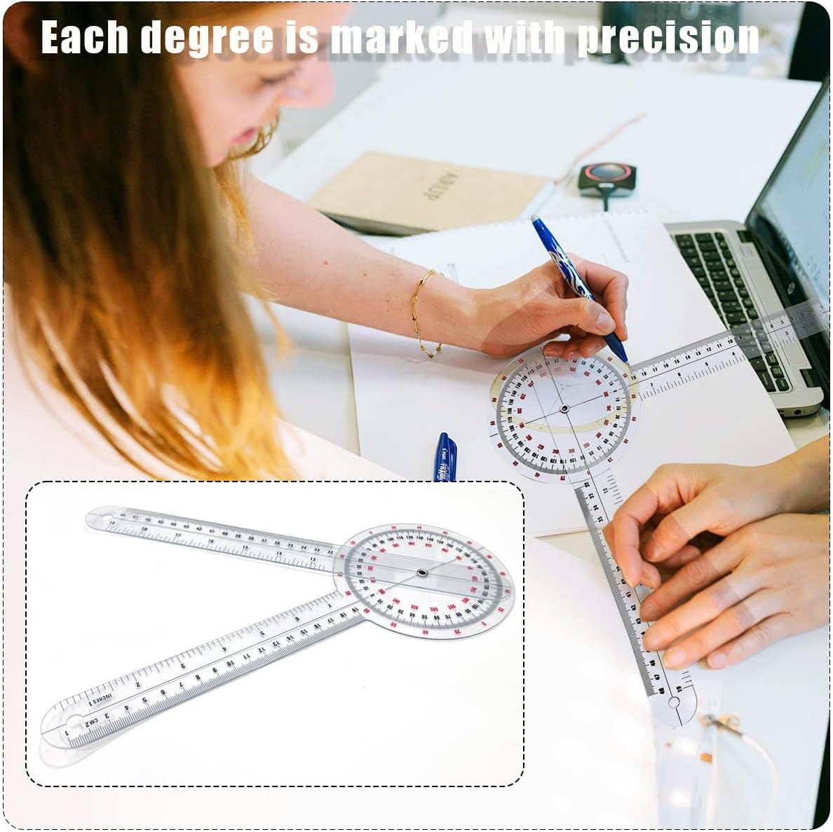 Goniometer 12 Inch, Transparent Orthopedic Angle Ruler Plastic Goniometer, 36...